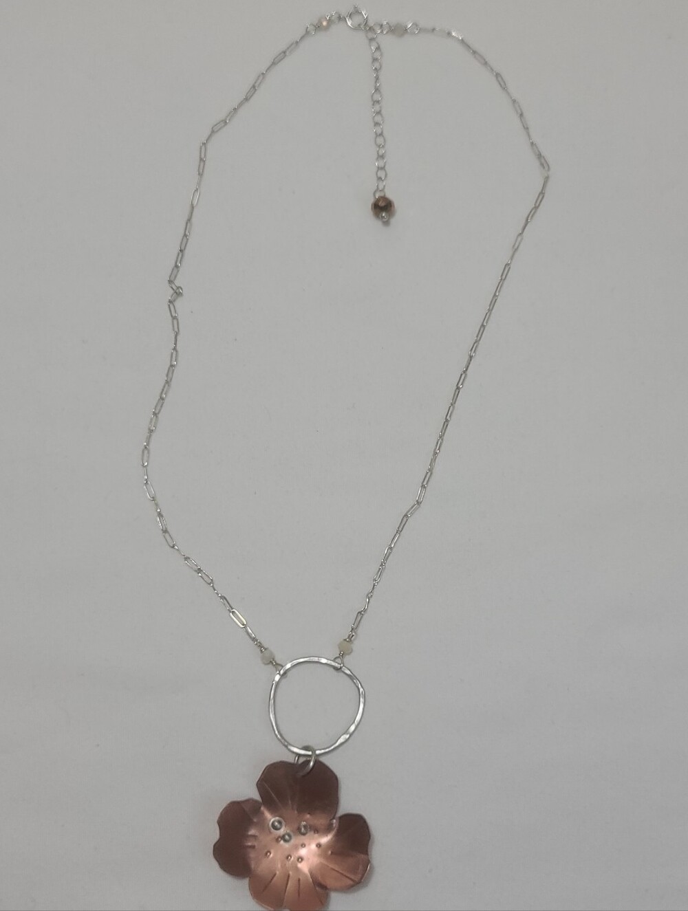 Sterling Silver 925 Chain & Copper Color Flower Pendant Necklace